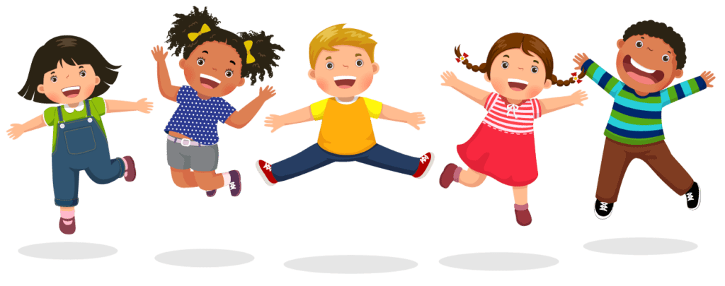 Cartoon Children jumping in the air and smiling