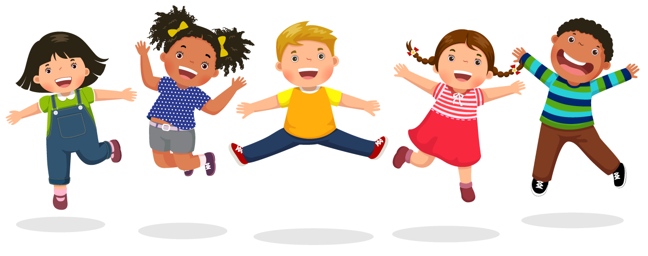 Cartoon Children jumping in the air and smiling